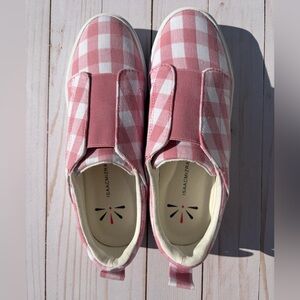 NEW! ISAAC MIZRAHI LIVE! Gingham Printed Canvas Sneakers - Light Pink - Size 6M